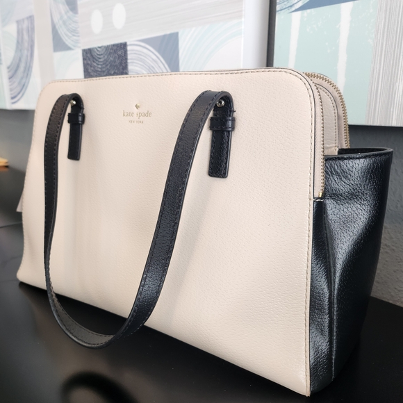 Gorgeous Cream And Black Kate Spade Grand Street Lydia Tote Purse With Side Bags - Picture 3 of 17